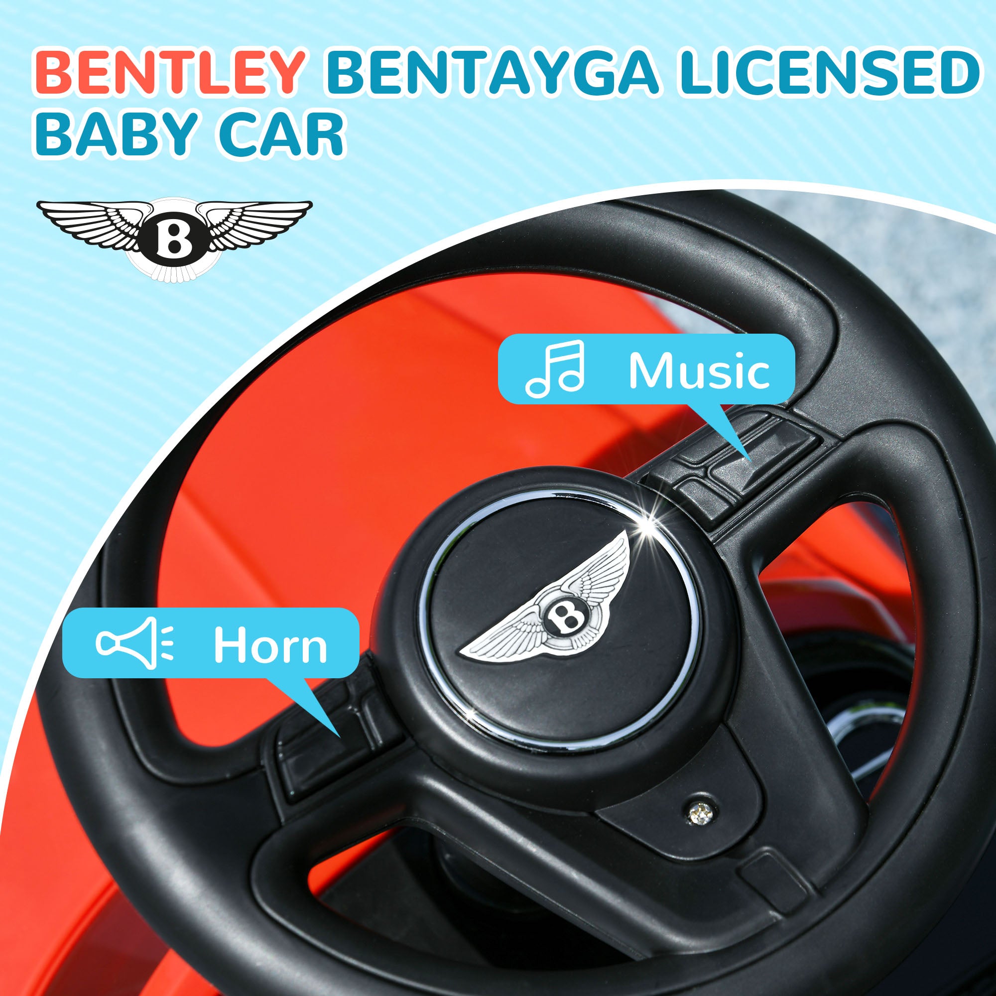 Bentley Bentayga Licensed Push Car, 3 in 1 Kids Ride on Car Foot to Floor w/ Music Horn, Red Push Cars for Toddlers at Gallery Canada