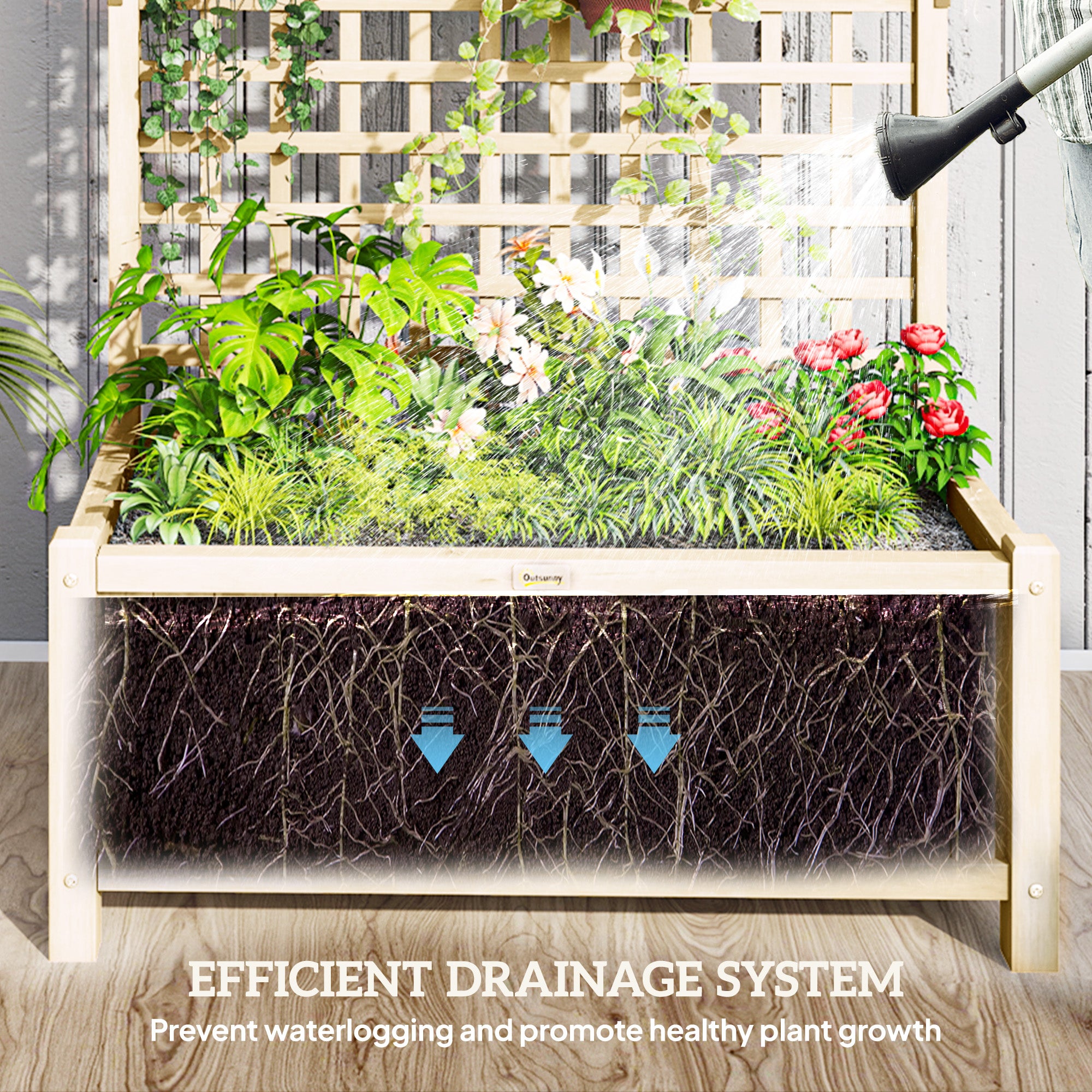 Wood Planter with Trellis for Vine Climbing, Raised Garden Bed, Privacy Screen for Backyard, Patio, Deck, Natural Wood Raised Garden Beds at Gallery Canada