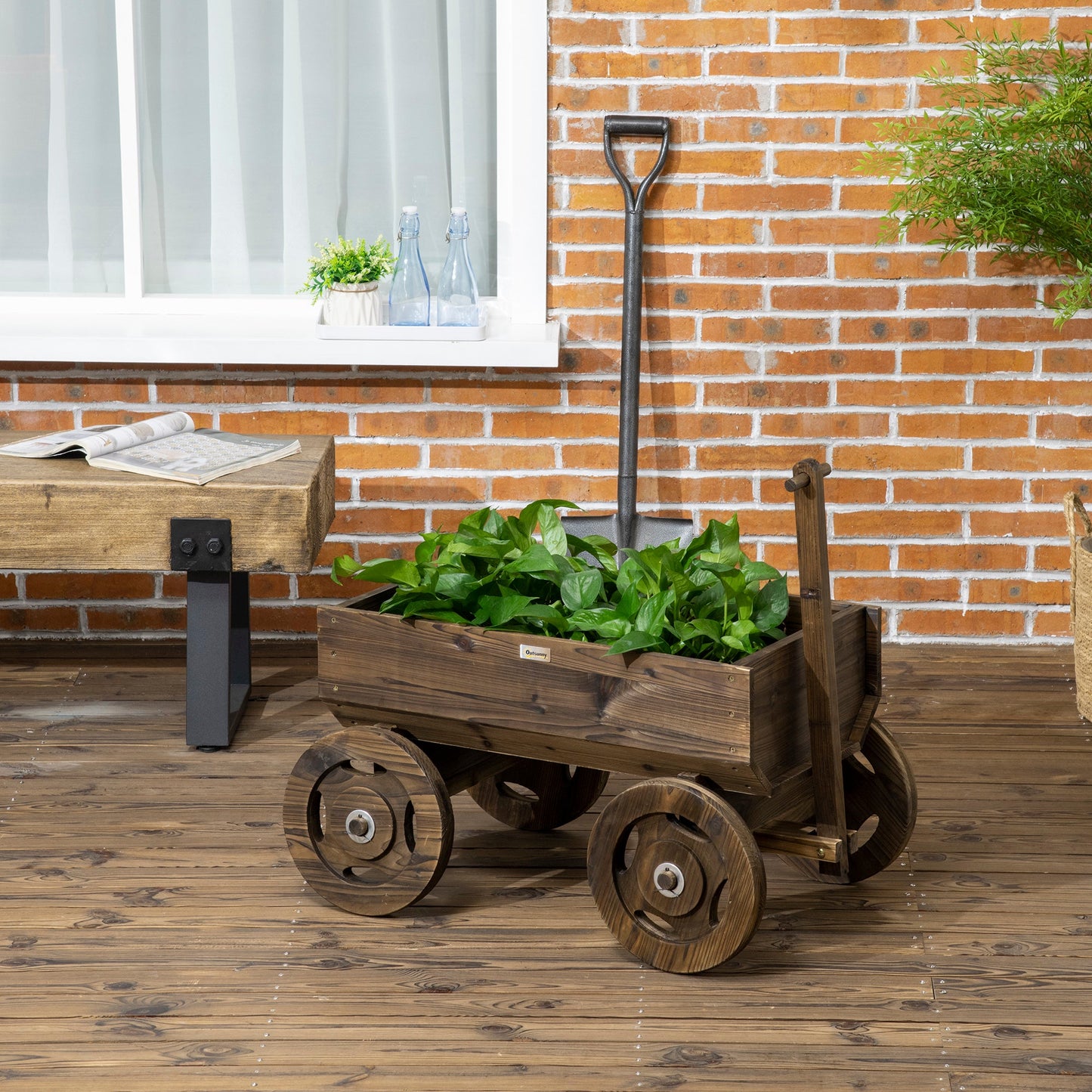 Wooden Raised Garden Bed, Flower Cart w/ Wheels, Planters for Outdoor Plants, Backyard, Patio, Deck, Garden Decor Wooden Planter Boxes   at Gallery Canada