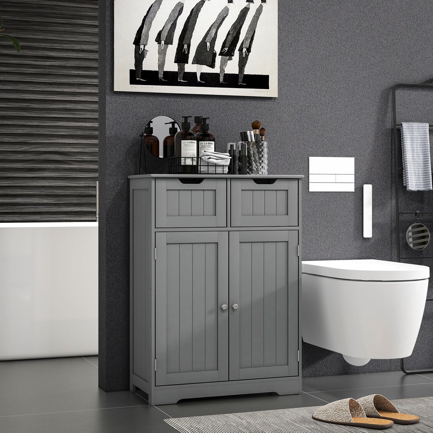 Bathroom Cabinet, Bathroom Storage Cabinet with 2 Drawers, Adjustable Shelf for Living Room, Entryway, Grey Bathroom Cabinets Grey  at Gallery Canada