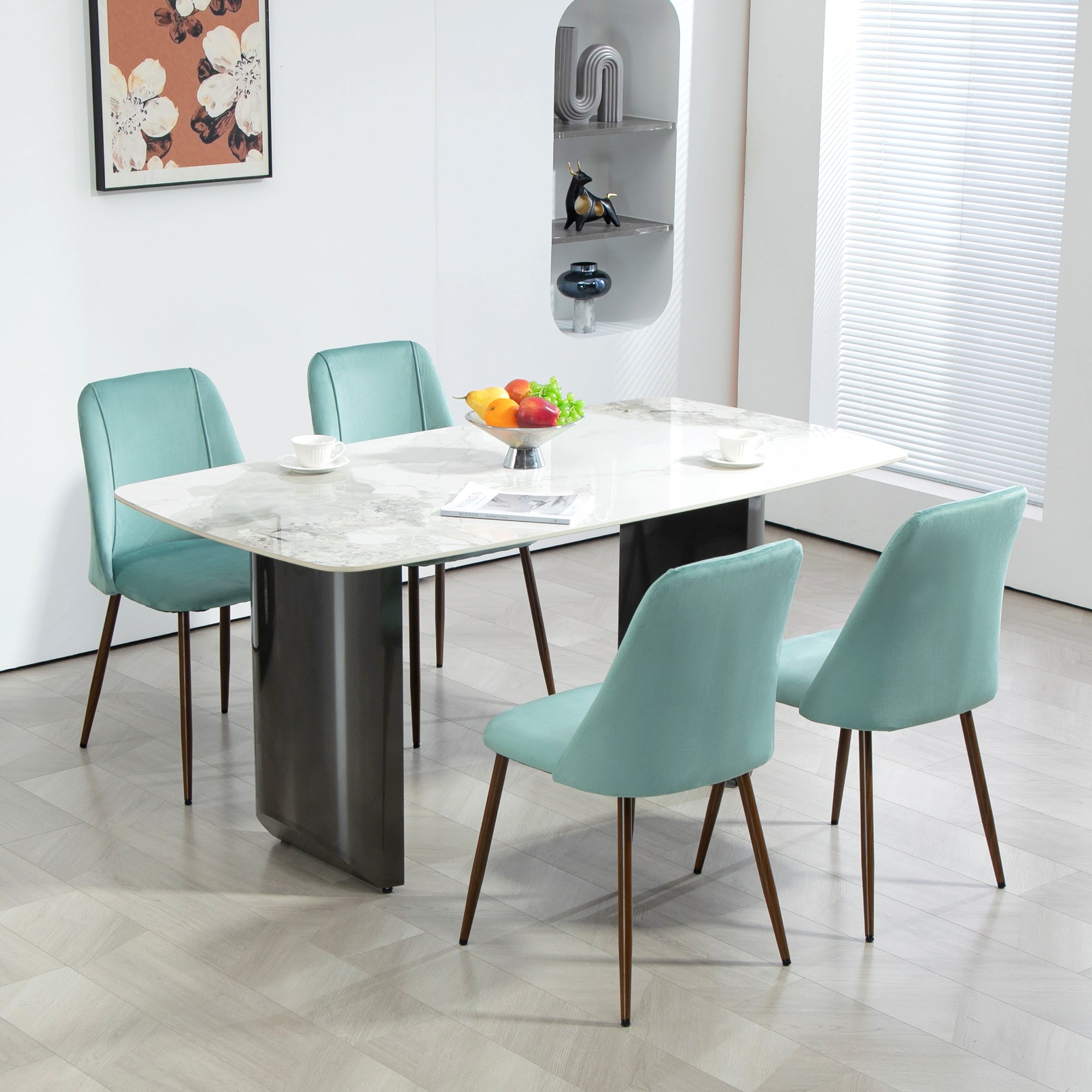 Upholstered Dining Chairs Set of 4, Velvet Accent Chair with Back and Wood-grain Steel Leg for Kitchen, Light Green Dining Chairs at Gallery Canada