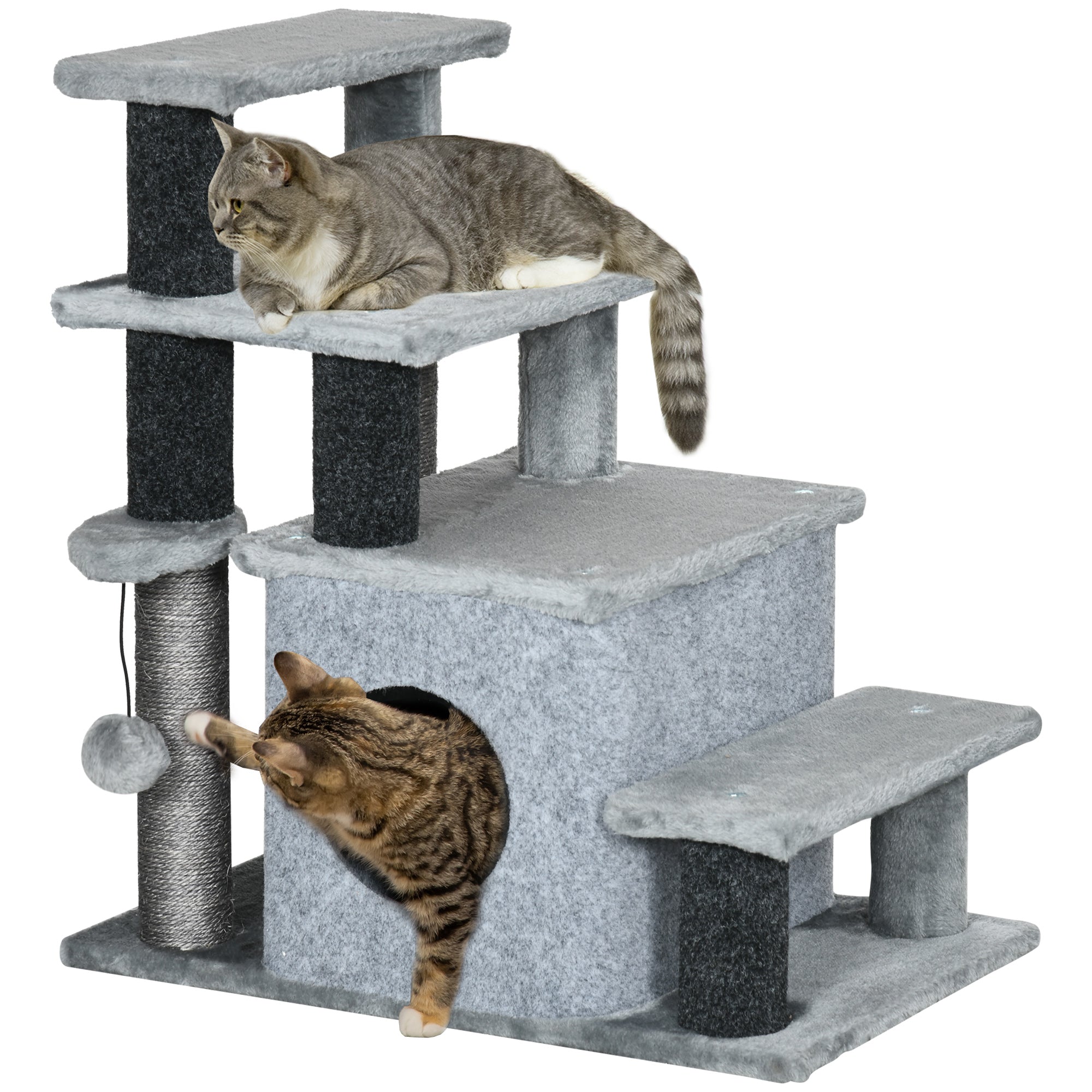 Cat Stairs Pet Steps for Couch Bed with Scratching Posts Condo Ball Toy, 23.6