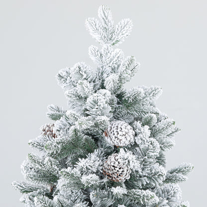 6ft Flocked Artificial Christmas Tree with 1489 Snow Tips, Pinecones, Metal Stand, Hinged Xmas Tree for Home Flocked Christmas Trees   at Gallery Canada