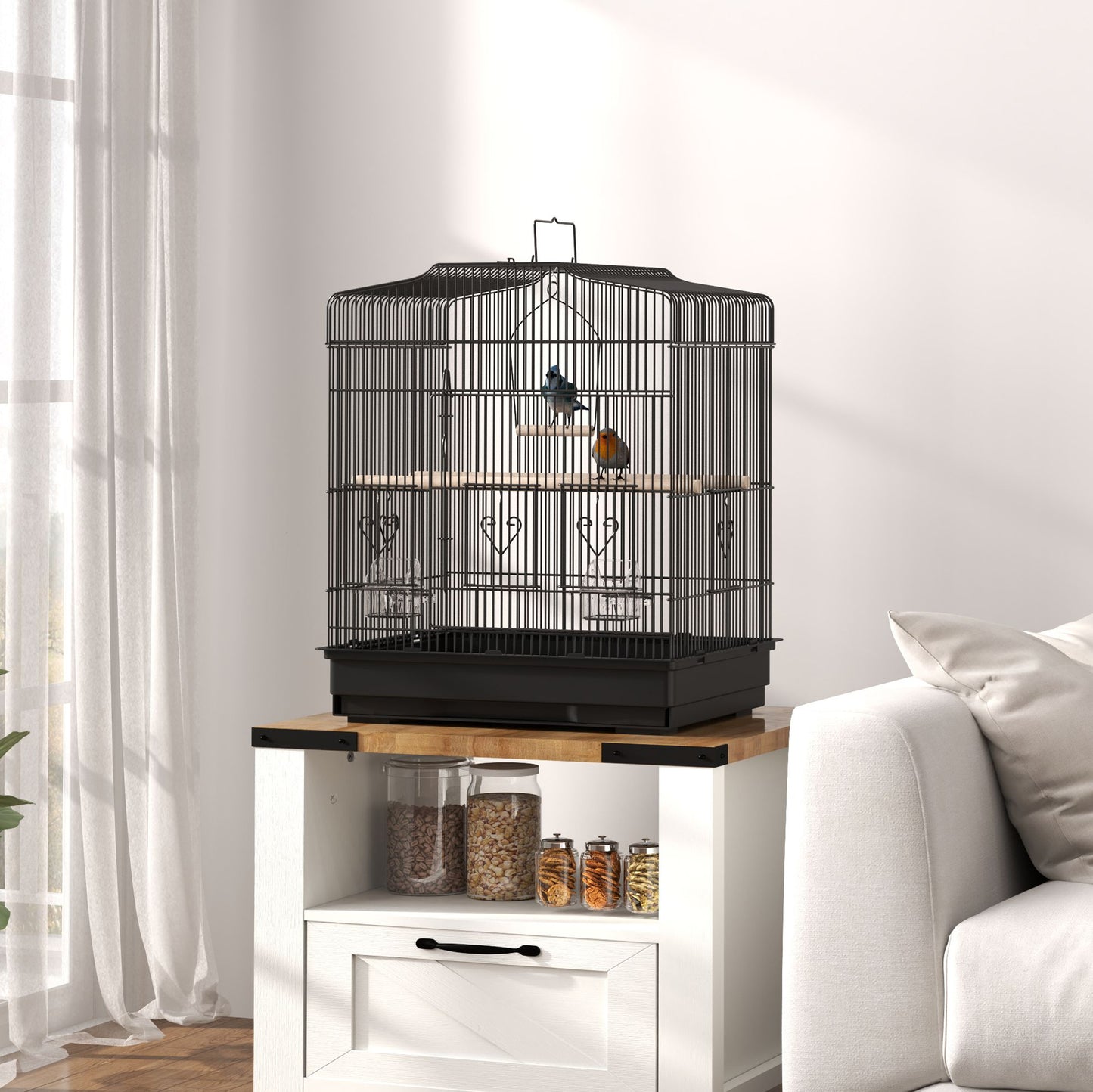 23" Bird Cage, Finches Canaries, Parrot Cage with Doors Perches, 2 Feeder Pet Supplies, Black Bird Cages Black at Gallery Canada