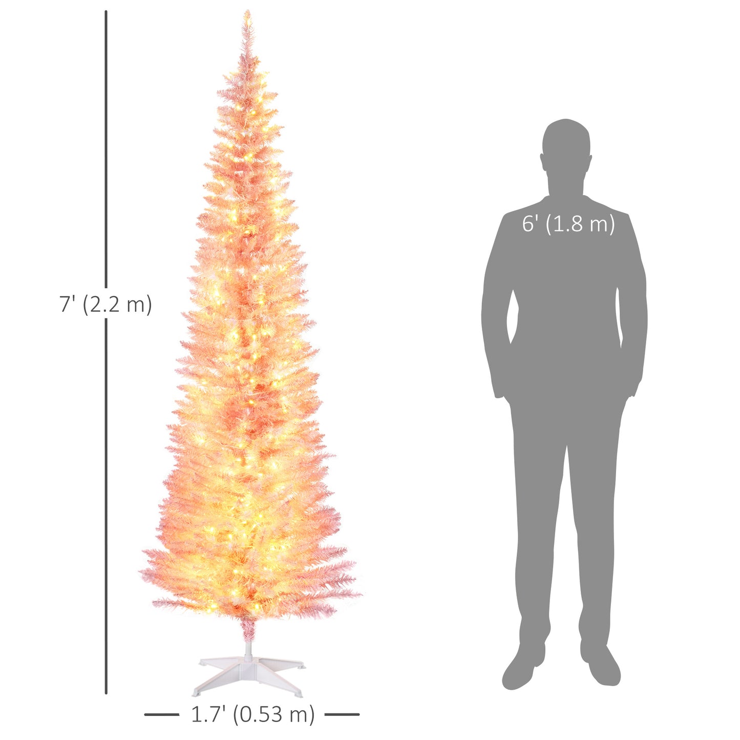 7' Pre Lit Artificial Pencil Christmas Trees, Xmas Tree with Realistic Branches and Warm White LED Lights, Pink Pencil Christmas Trees Multi Colour  at Gallery Canada