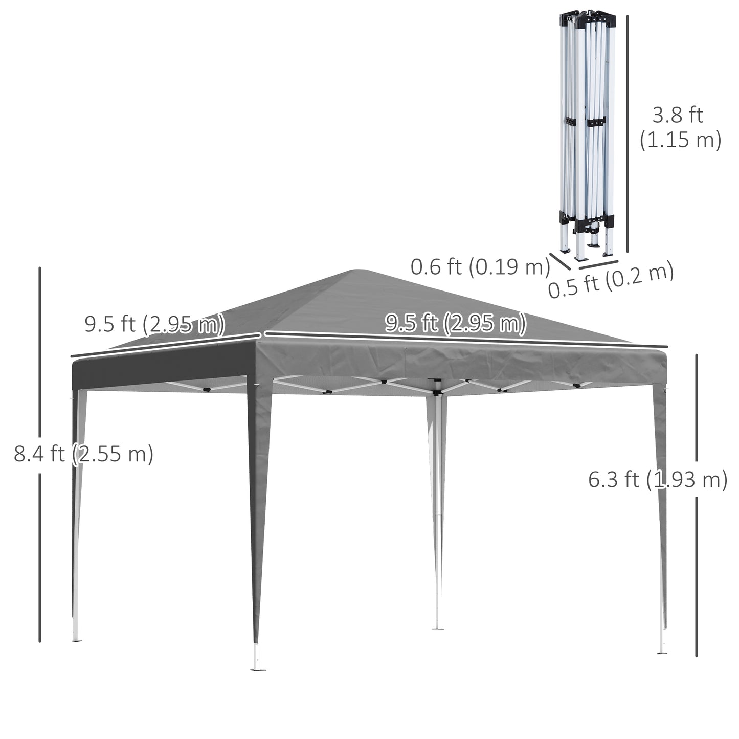 10 x 10ft Folding Pop Up Tent Outdoor Gazebo Canopy with Carrying Bag, Grey Pop Up Canopies at Gallery Canada