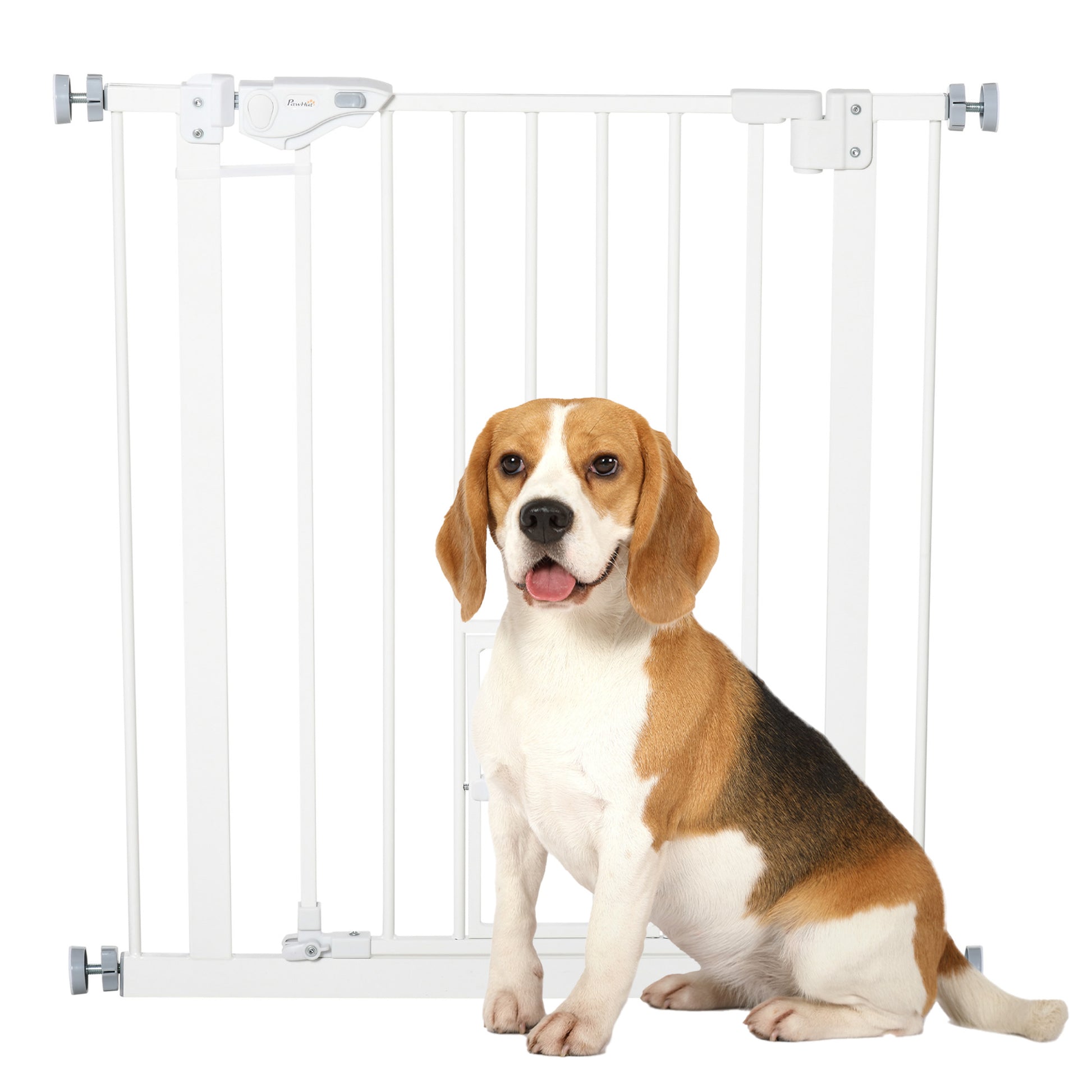 Pet Gate Extra Wide Press-Mounted with Cat Door, Auto Closing Pet Gate for Stair, Hallway, 29-32 Inch, White Houses, Kennels & Pens at Gallery Canada