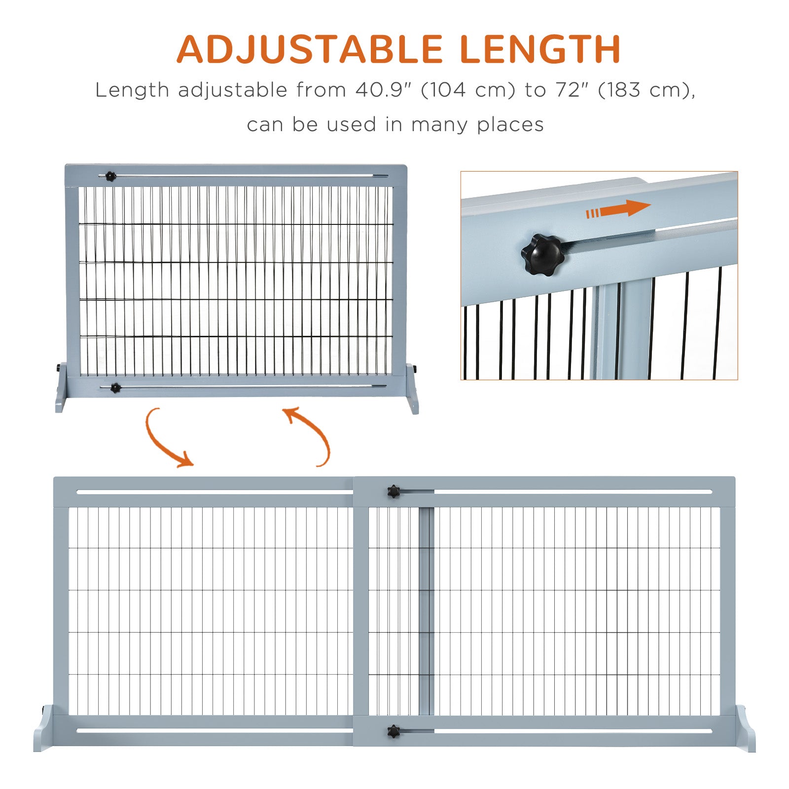 41"-72" Wooden Freestanding Pet Gate with Support Feet, for Small Medium Dogs, Grey Houses, Kennels & Pens   at Gallery Canada