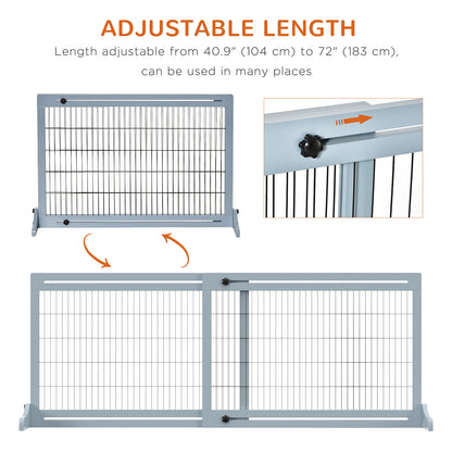 41"-72" Wooden Freestanding Pet Gate with Support Feet, for Small Medium Dogs, Grey Houses, Kennels & Pens   at Gallery Canada