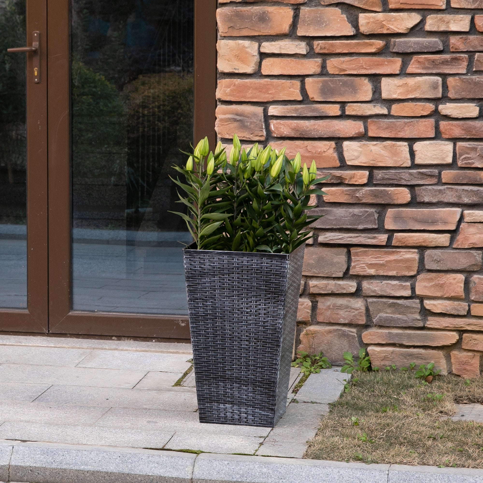 Set of 3 Tall Plant Stand, Outdoor &; Indoor Flower Pot Set for Front Door, Entryway, Patio and Deck, Mixed Grey Garden Accessories at Gallery Canada
