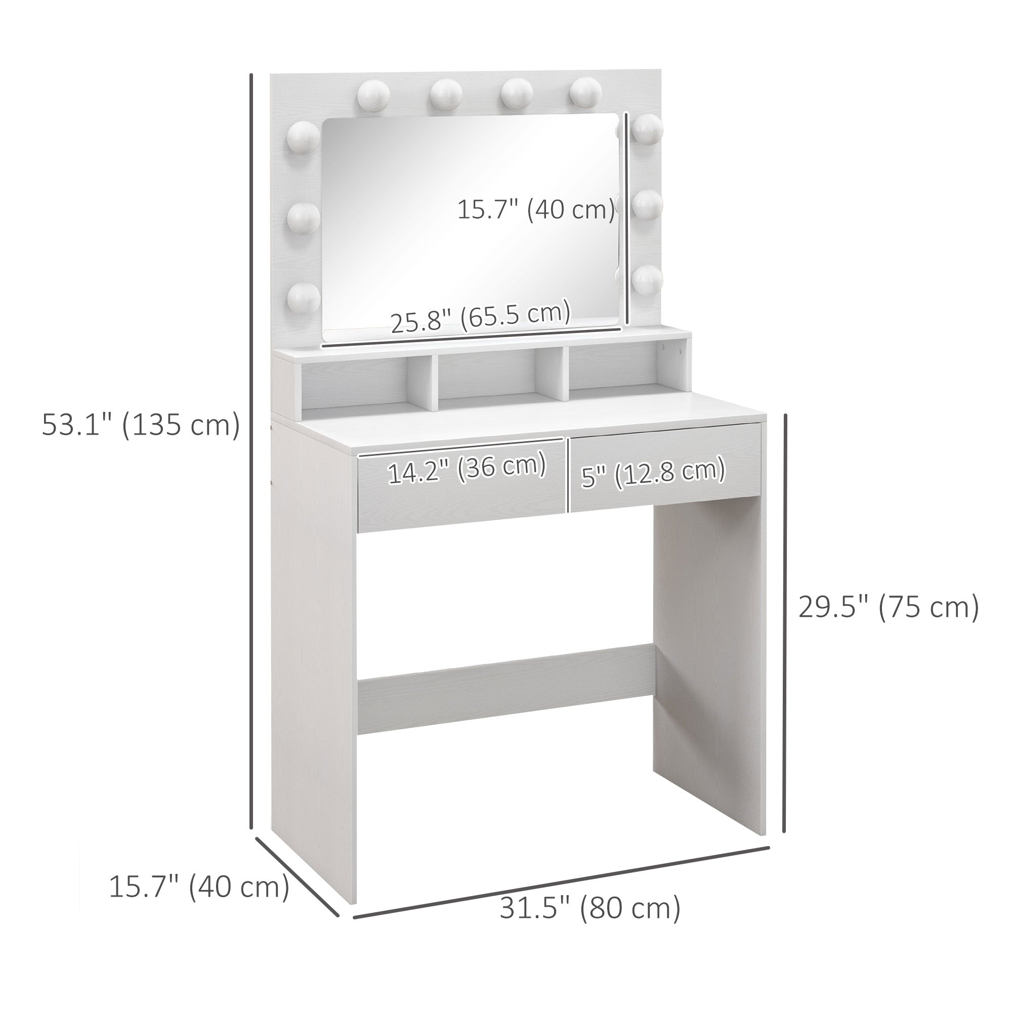 Vanity Table, Makeup Dressing Table with LED Lighting Mirror, Drawers, for Bedroom, White Dressing & Vanity Tables   at Gallery Canada