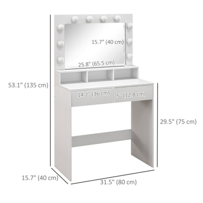 Vanity Table, Makeup Dressing Table with LED Lighting Mirror, Drawers, for Bedroom, White Dressing & Vanity Tables   at Gallery Canada