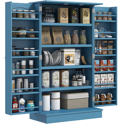 41" Storage Cabinet, 2-Door Kitchen Pantry Cabinet with 5-tier Shelving, 12 Spice Racks and Adjustable Shelves, Blue Kitchen Pantry Cabinets   at Gallery Canada