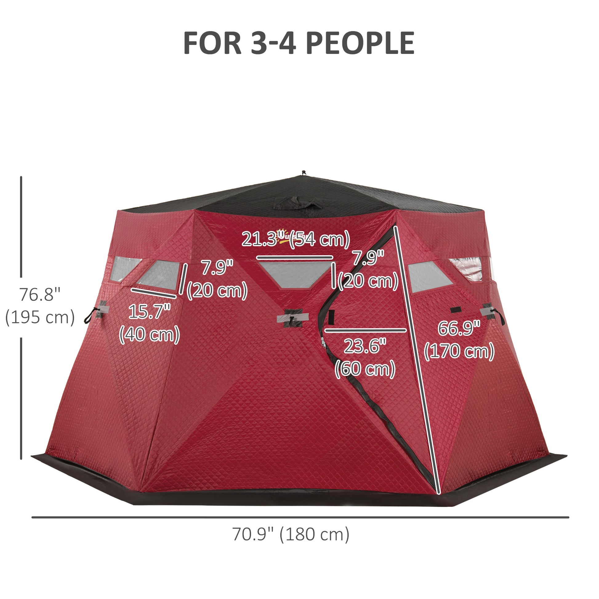 4 Person Insulated Ice Fishing Shelter, Pop-Up Portable Ice Fishing Tent with Carry Bag and Two Doors for -22℉, Red Ice Fishing Tents   at Gallery Canada