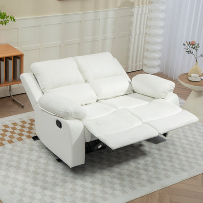 PU Leather Manual Recliner Sofa, Double Reclining Loveseat with Pullback Control Footrest for Living Room, White 2-Seater Sofas at Gallery Canada