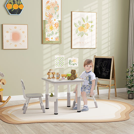 3 Pieces Toddler Table and Chair Set, Height Adjustable Kids Table and Chair Set w/ Storage, for Playroom Grey Kids Table Sets   at Gallery Canada