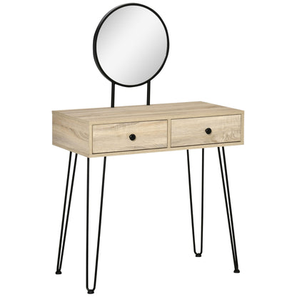 Vanity Table, Makeup Vanity Desk with Round Mirror, 2 Drawers, Modern Dressing Table for Bedroom, Oak Dressing & Vanity Tables Oak  at Gallery Canada