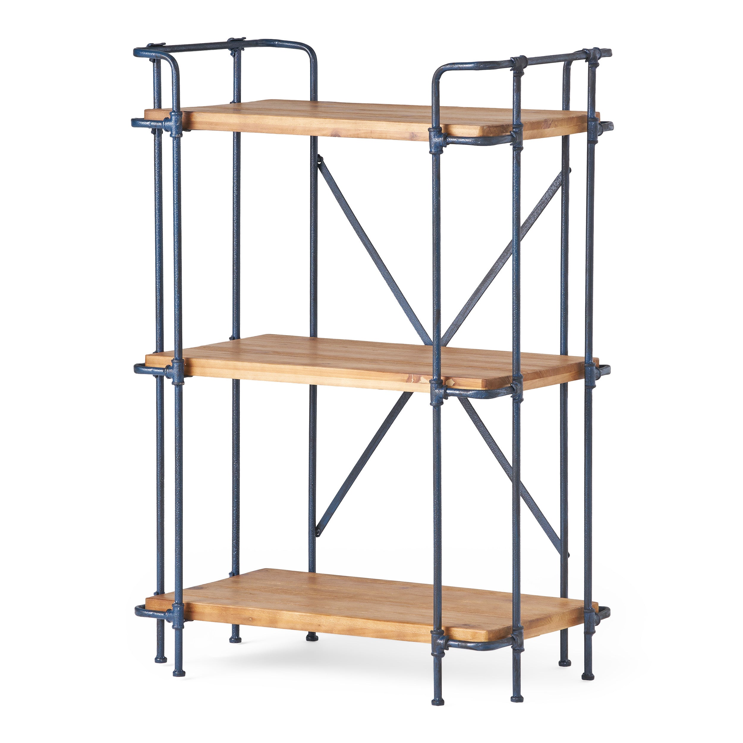 Industrial Bookcase with Firwood Shelves, Iron Frame, Resilient Structure, Ideal for Small Spaces, 27.5