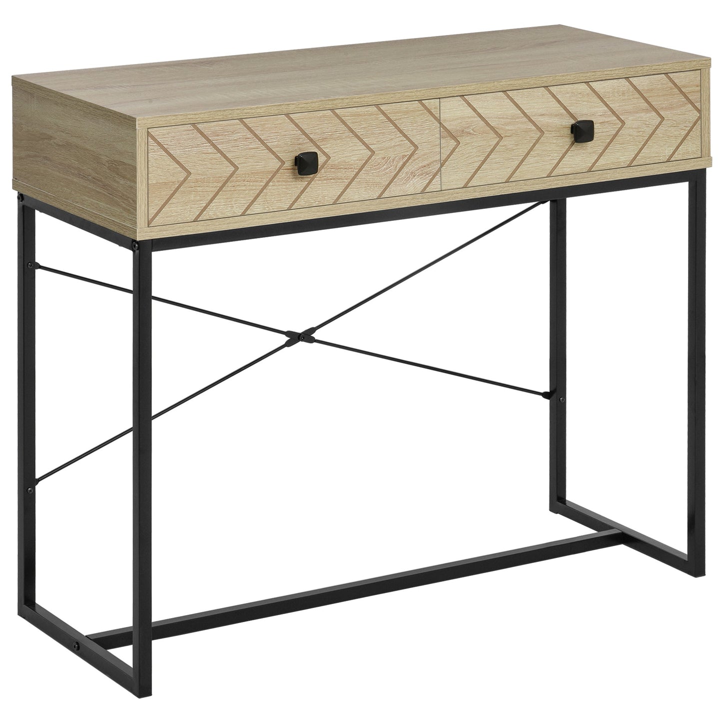 Industrial Console Table with 2 Storage Drawers, Elegant Side Table with Metal Frame and Back X-Bar for Living Room, Study Room, Office Console Tables Multi Colour  at Gallery Canada