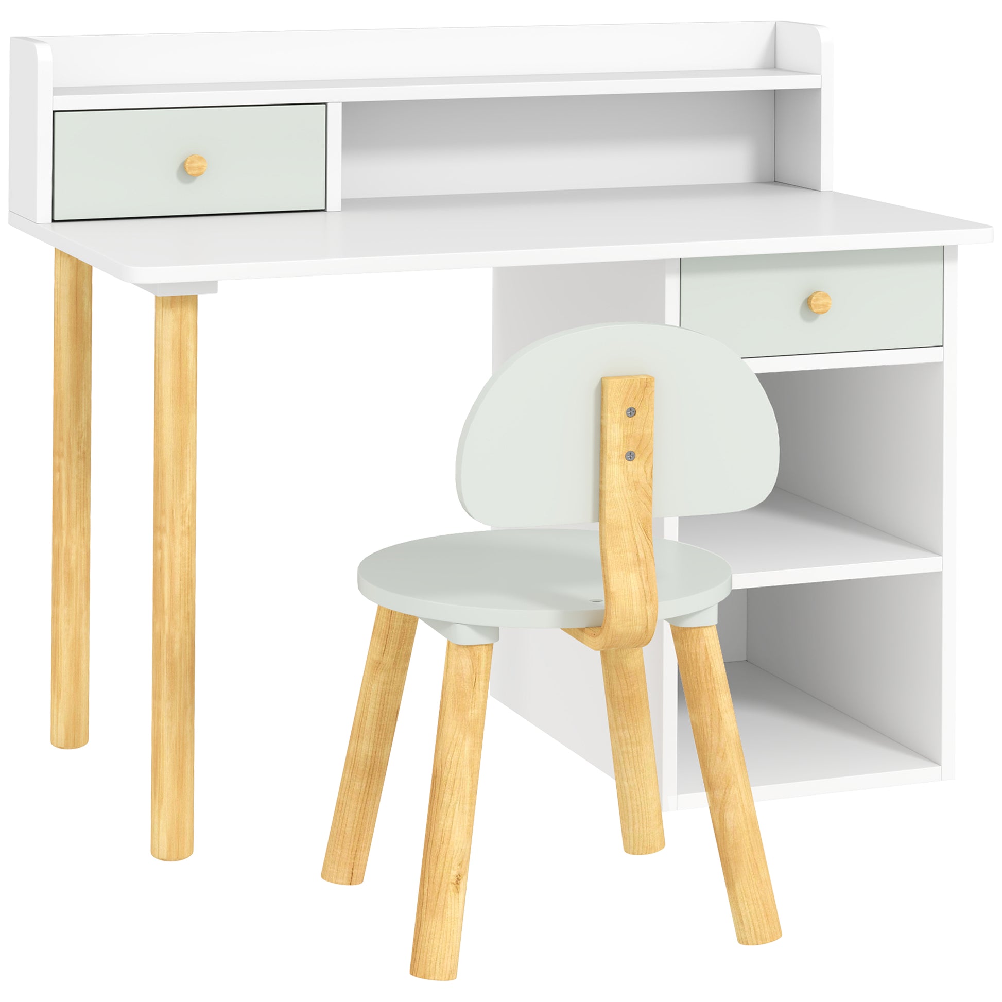 Kids Study Table and Chair Set, Kids Desk and Chair Set w/ Storage and Shelves, for 3-8 Year Old, Green Kids Desk Sets   at Gallery Canada