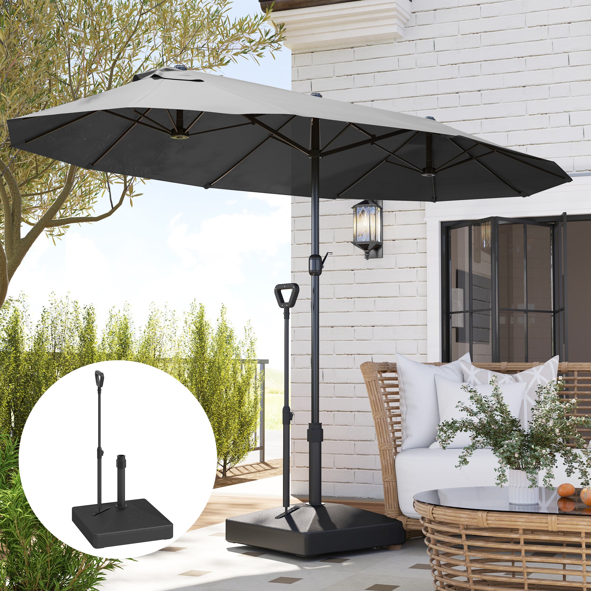 Patio Umbrella Base with Adjustable Wheels and Handle, Outdoor Patio Umbrella Stand, Filled Up to 121lbs with Stand, 99lbs with Water for Garden Poolside, Black Umbrella Bases at Gallery Canada