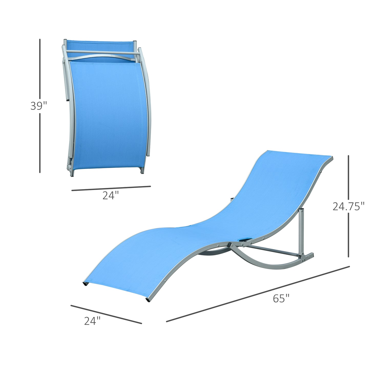 Pool Chaise Lounge Chairs Set of 2, S-shaped Foldable Outdoor Chaise Lounge Chair Reclining for Patio Beach Garden With 264lbs Weight Capacity, Blue Lounger Chairs   at Gallery Canada