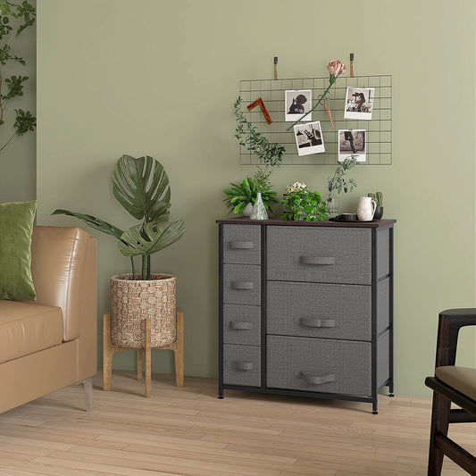 Dresser for Bedroom with 7 Drawers, Chest of Drawers with Metal Frame, Closet Fabric Dresser for Living Room, Dark Grey Storage Cabinets   at Gallery Canada