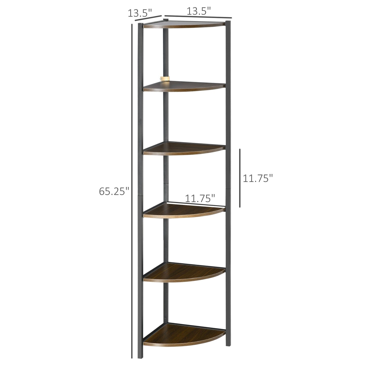 6-Tier Corner Shelf, Corner Bookshelf with Metal Frame, for Living Room, Bedroom, Kitchen, Dark Brown Display Bookshelves   at Gallery Canada