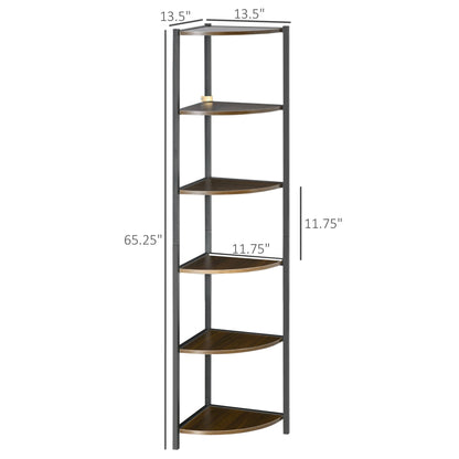 6-Tier Corner Shelf, Corner Bookshelf with Metal Frame, for Living Room, Bedroom, Kitchen, Dark Brown Display Bookshelves   at Gallery Canada