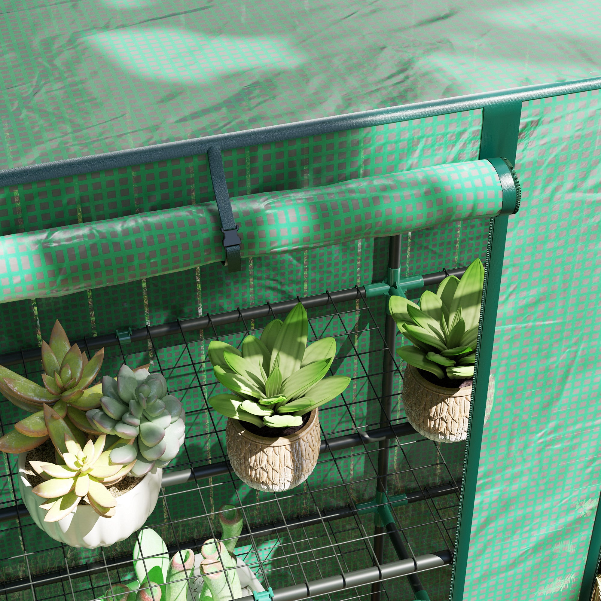 Lean-to Greenhouse with 3 Tier Shelves, Mini Greenhouse with 2 Roll-Up Doors for Indoor Outdoor, Green Greenhouses at Gallery Canada