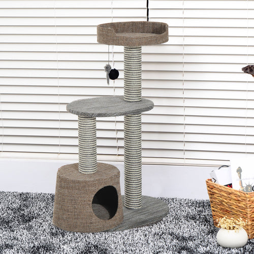 Scratching Cat Tree Post Climbing Kitten Pets Furniture with Toy, Brown