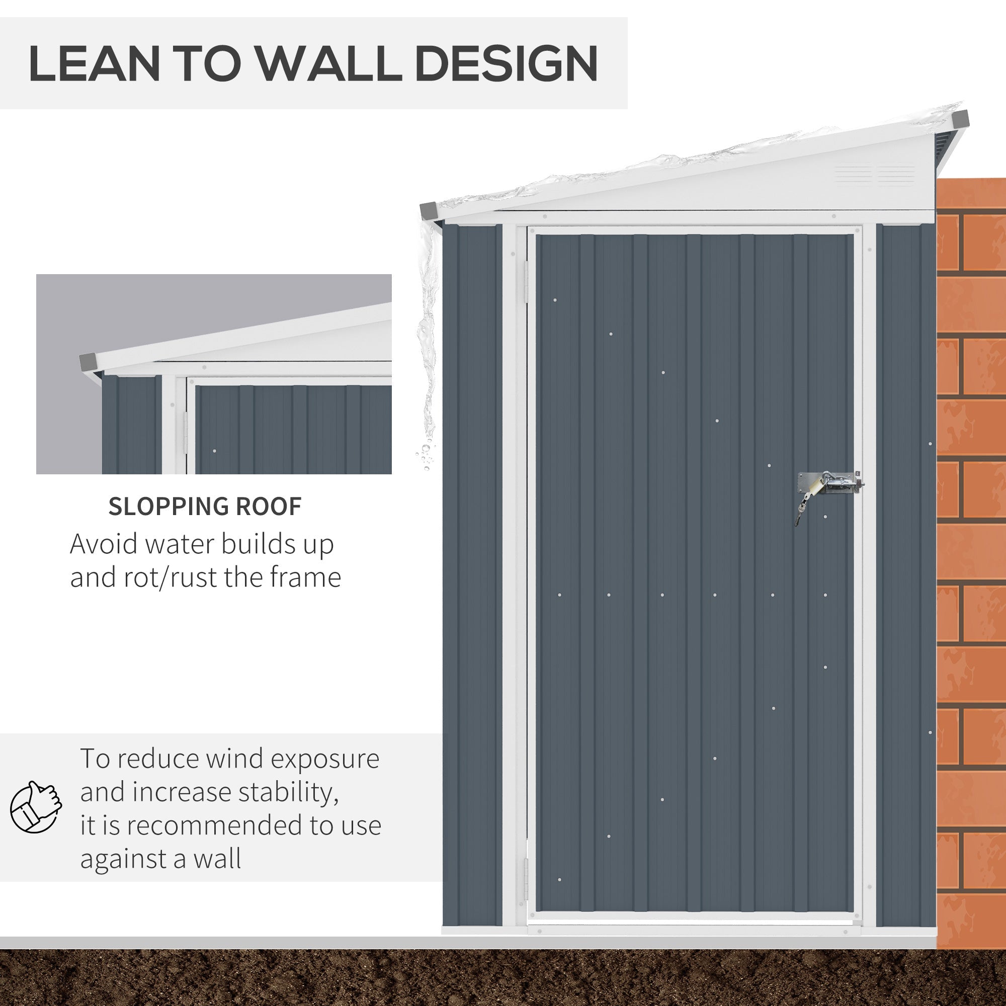 4' x 8' Garden Storage Shed Lean to Shed Outdoor Metal Tool House with Lockable Door and Air Vents for Patio, Lawn Sheds   at Gallery Canada