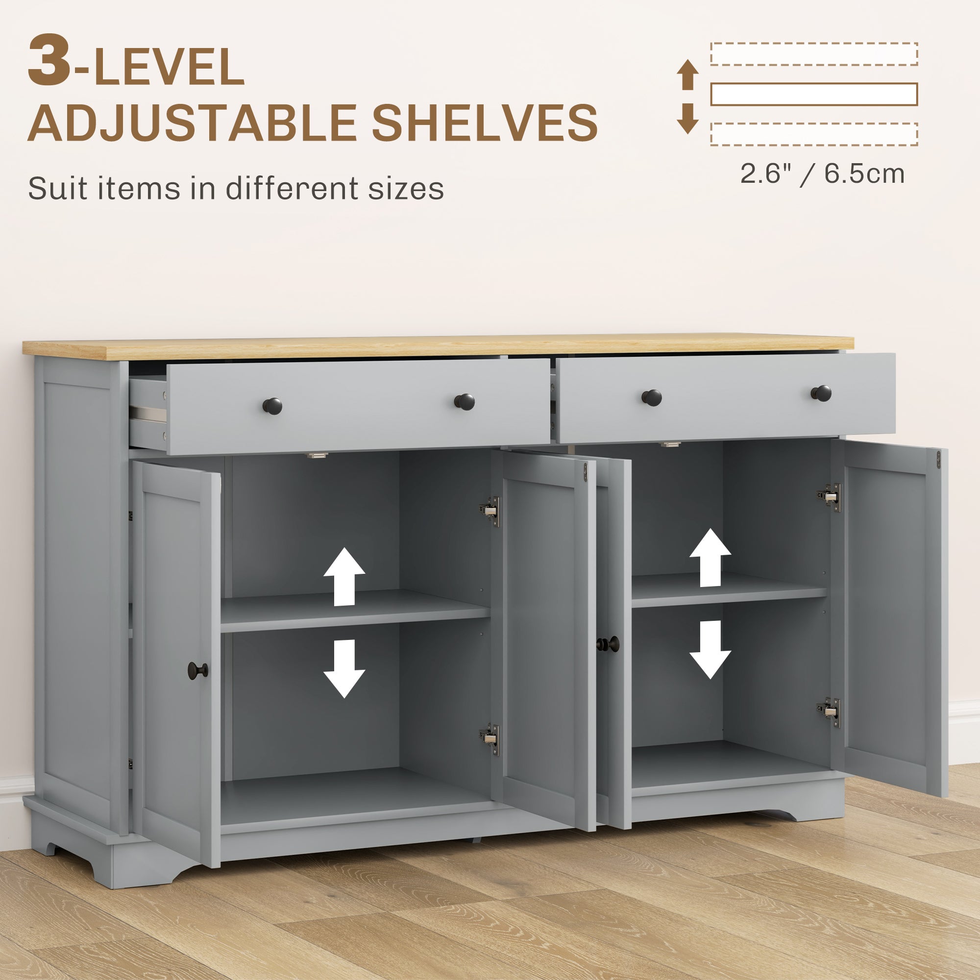 Modern Sideboard, Buffet Cabinet with Storage Drawers, Adjustable Shelves for Living Room, Dining Room, Entryway, Grey Storage Cabinets   at Gallery Canada