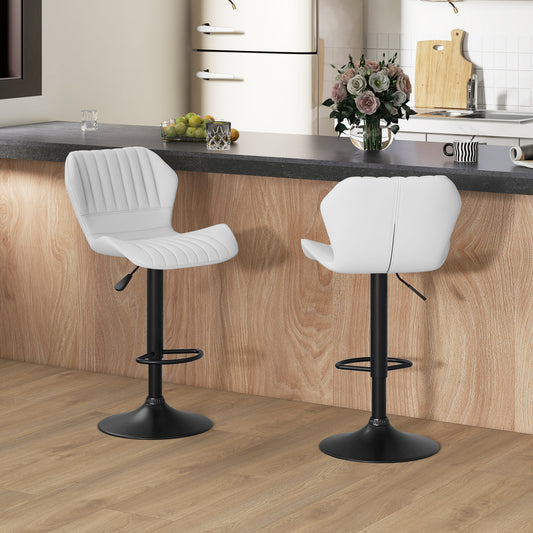 Shell Back Bar Stool Set of 2, PU Leather Adjustable Swivel Barstools with Chrome Base and Footrest for Kitchen Counter, Pub, White Bar Stools   at Gallery Canada
