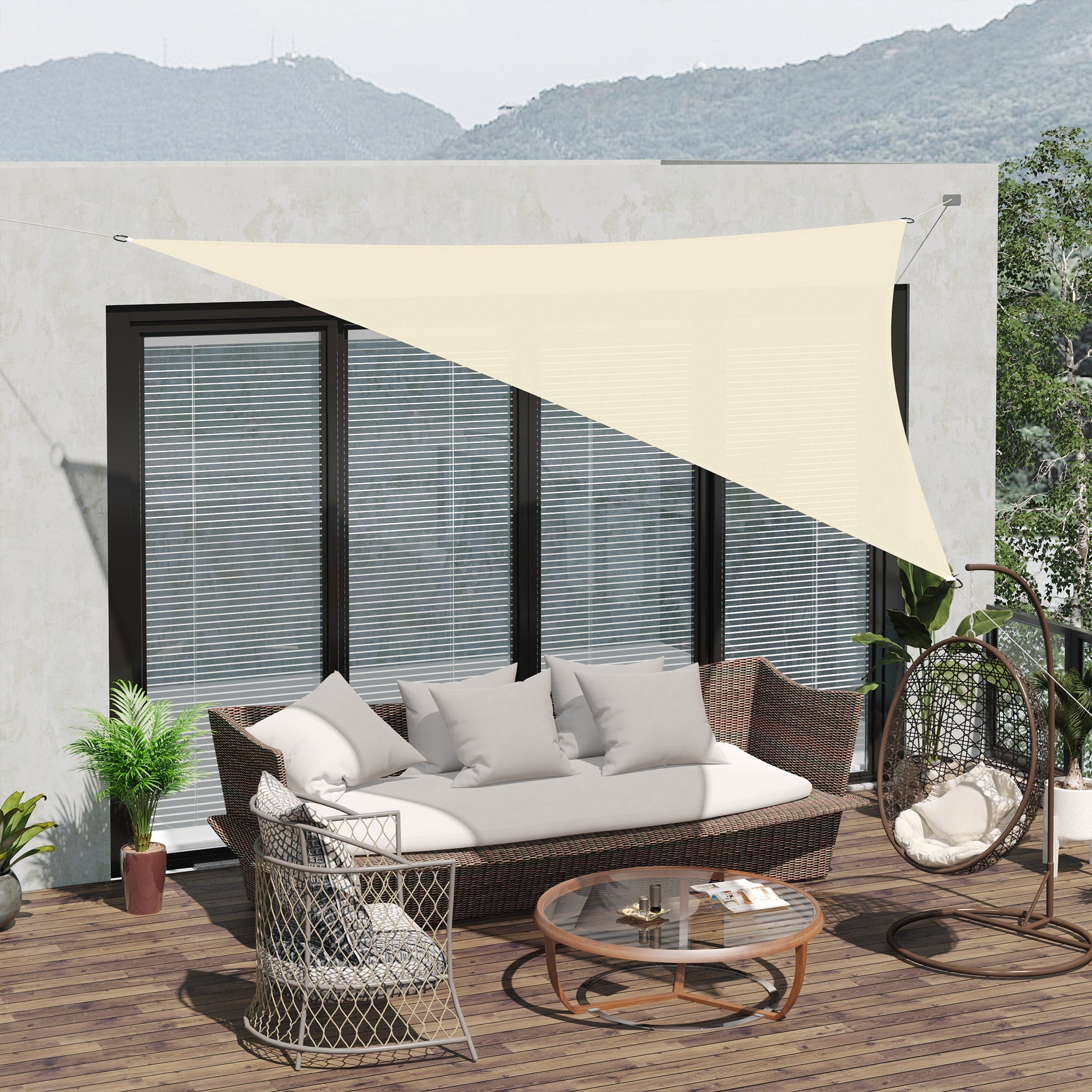 Triangle 10' x 10' x 10' Outdoor Sun Shade Sail, Garden Cover UV Block Fabric Canopy for Patio, Deck, Cream Shade Sails at Gallery Canada