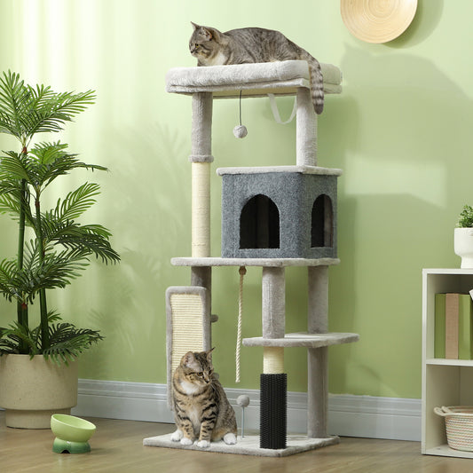 52 Inch Cat Tree with Scratching Posts, Cat Bed, Condo, Grooming Brush, Jumping Platforms, Toy Balls, Anti-tip Kit Cat Trees at Gallery Canada