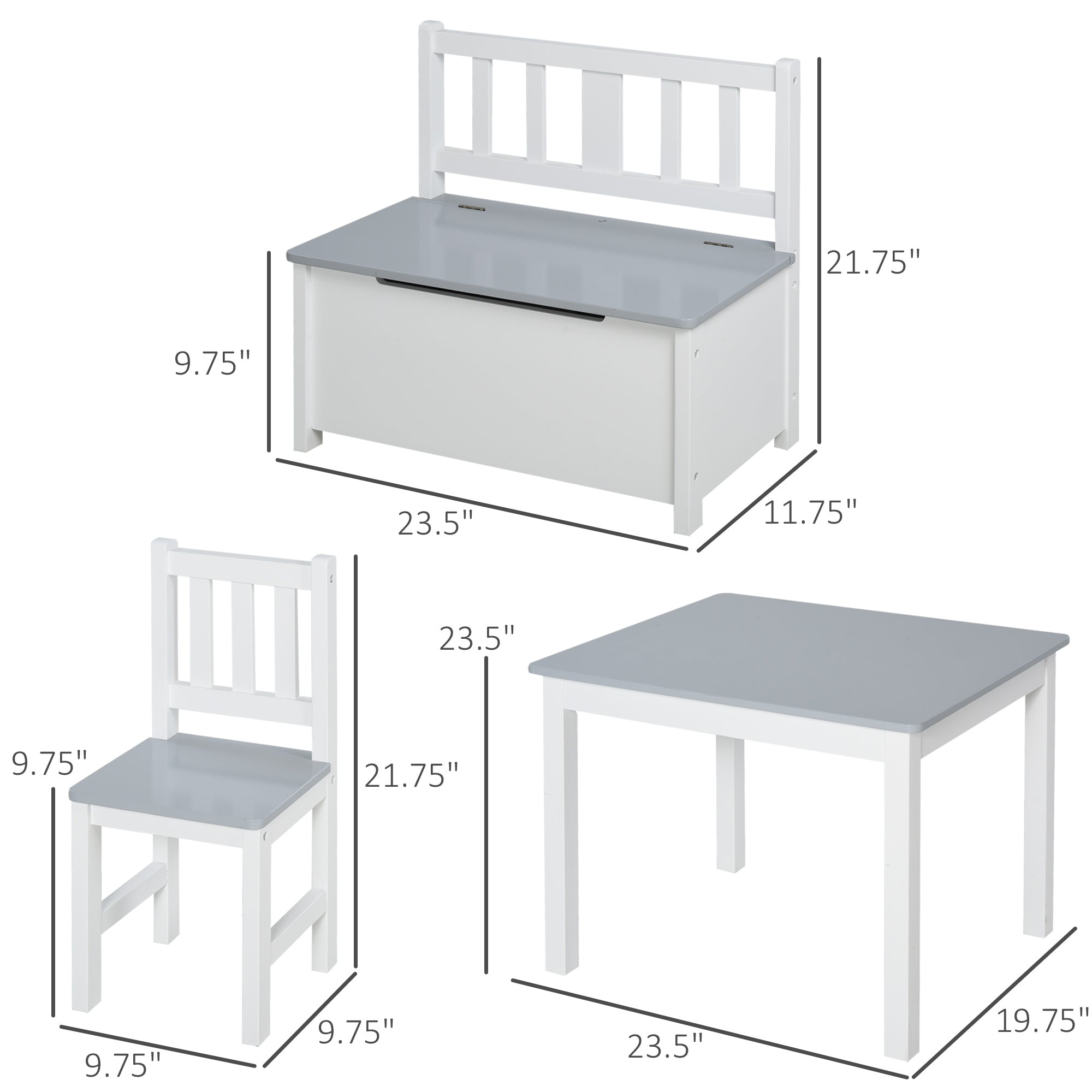 4-Piece Set Kids Wood Table Chair Bench with Storage Function Gift for Toddlers Kids Table Sets   at Gallery Canada