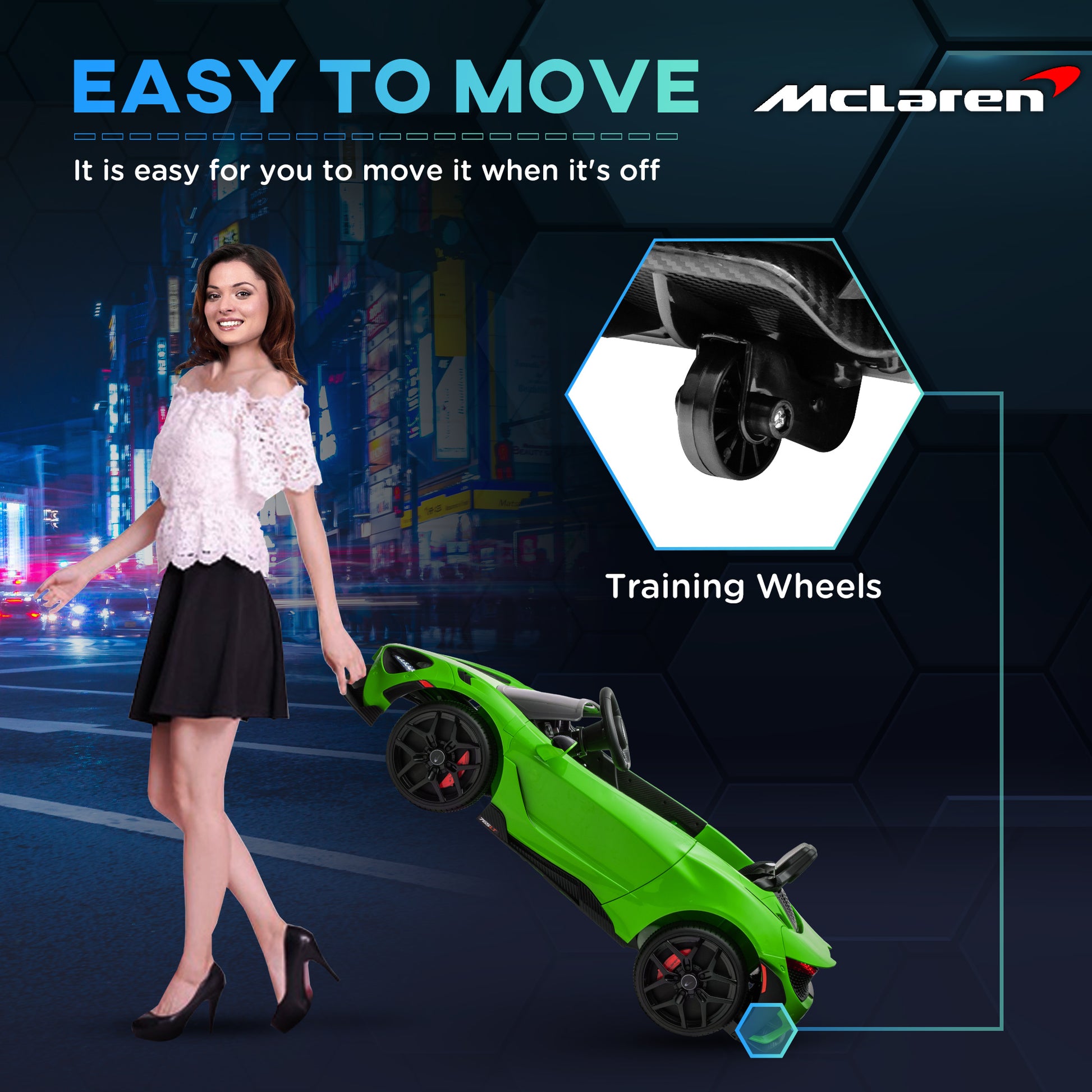 McLaren 765LT Licensed 12V Kids Electric Car w/ Scissor Doors, Training Wheels, Remote, Slow Start, Music Horn Green Electric Toy Cars   at Gallery Canada