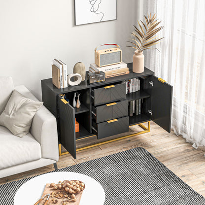 Sideboard Storage Cabinet with 3 Drawers, Adjustable Shelves and Doors, Kitchen Buffet Cabinet for Dining Room, Black Kitchen Pantry Cabinets   at Gallery Canada