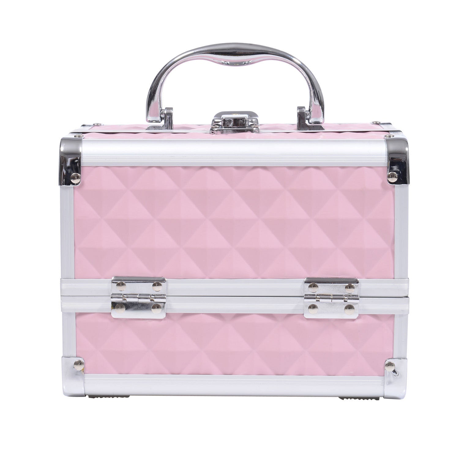 3 Tier Diamond Texture Makeup Train Case Cosmetic Organizer with Mirror, Pink Makeup Cases   at Gallery Canada