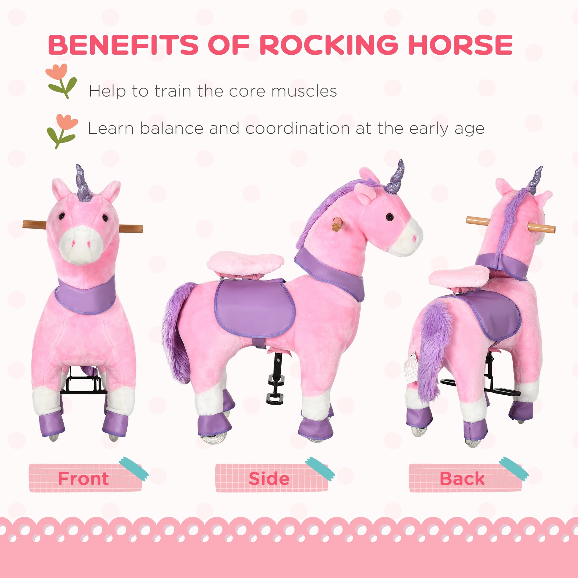 Ride On Unicorn Walking Horse Mechanical Pony Toy with Wheels Gift for 3-6 Years Girls Boys Pink Rocking Horses   at Gallery Canada