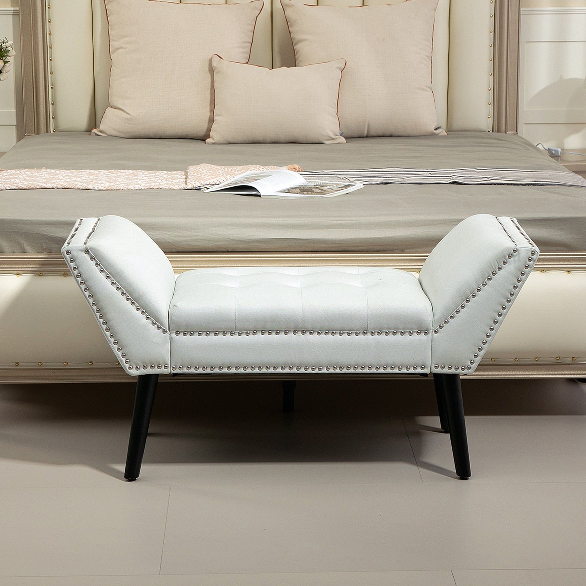 Modern Upholstered Bench, End of Bed Bench for Bedroom, Hallway Bench with Arms and Nailhead Trim Storage Ottomans & Benches   at Gallery Canada