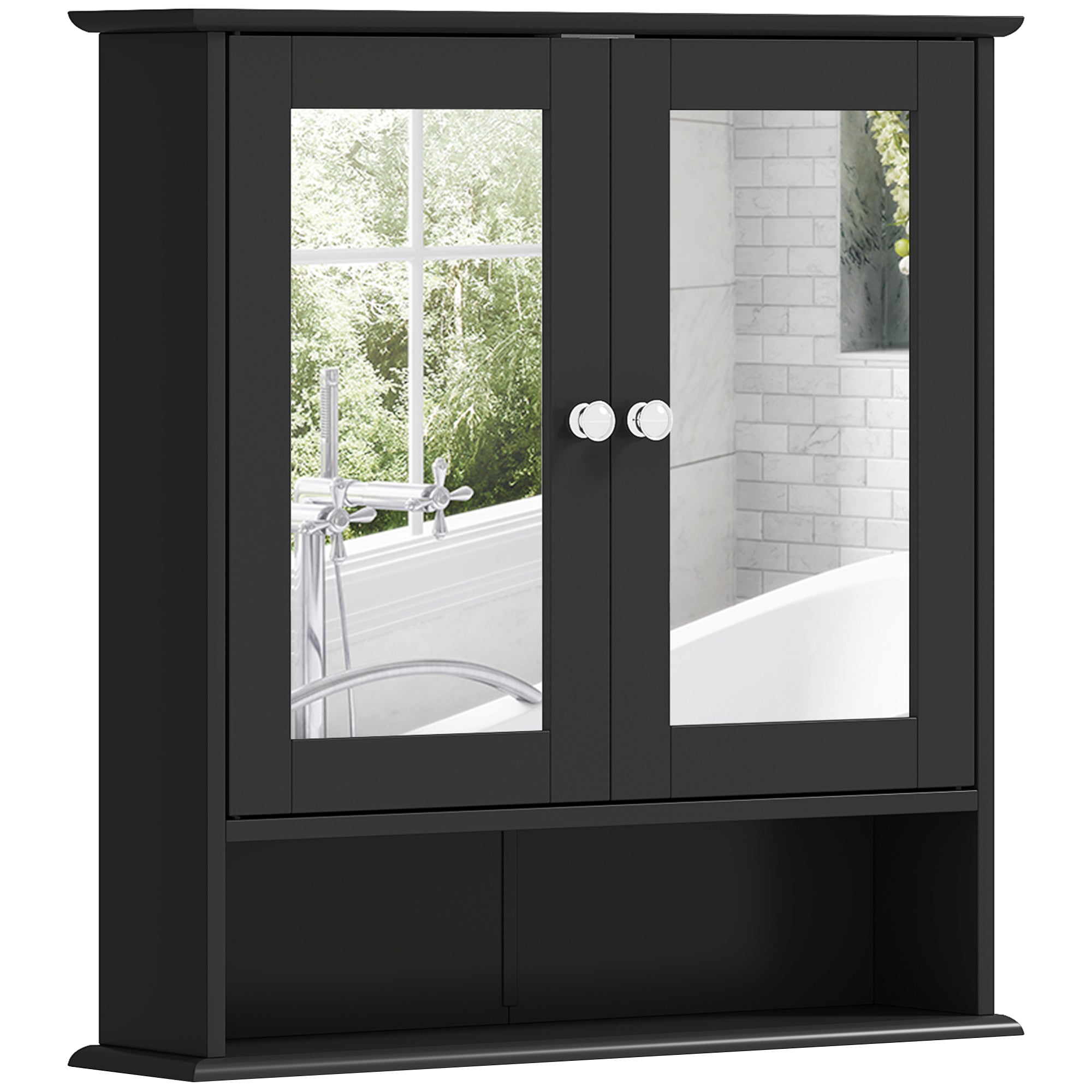 Medicine Cabinet, Wall-Mounted Bathroom Mirror Cabinet with Double Doors, Open Shelf, and Adjustable Shelf, Modern Bathroom Wall Cabinet, Black Mirror Medicine Cabinets at Gallery Canada
