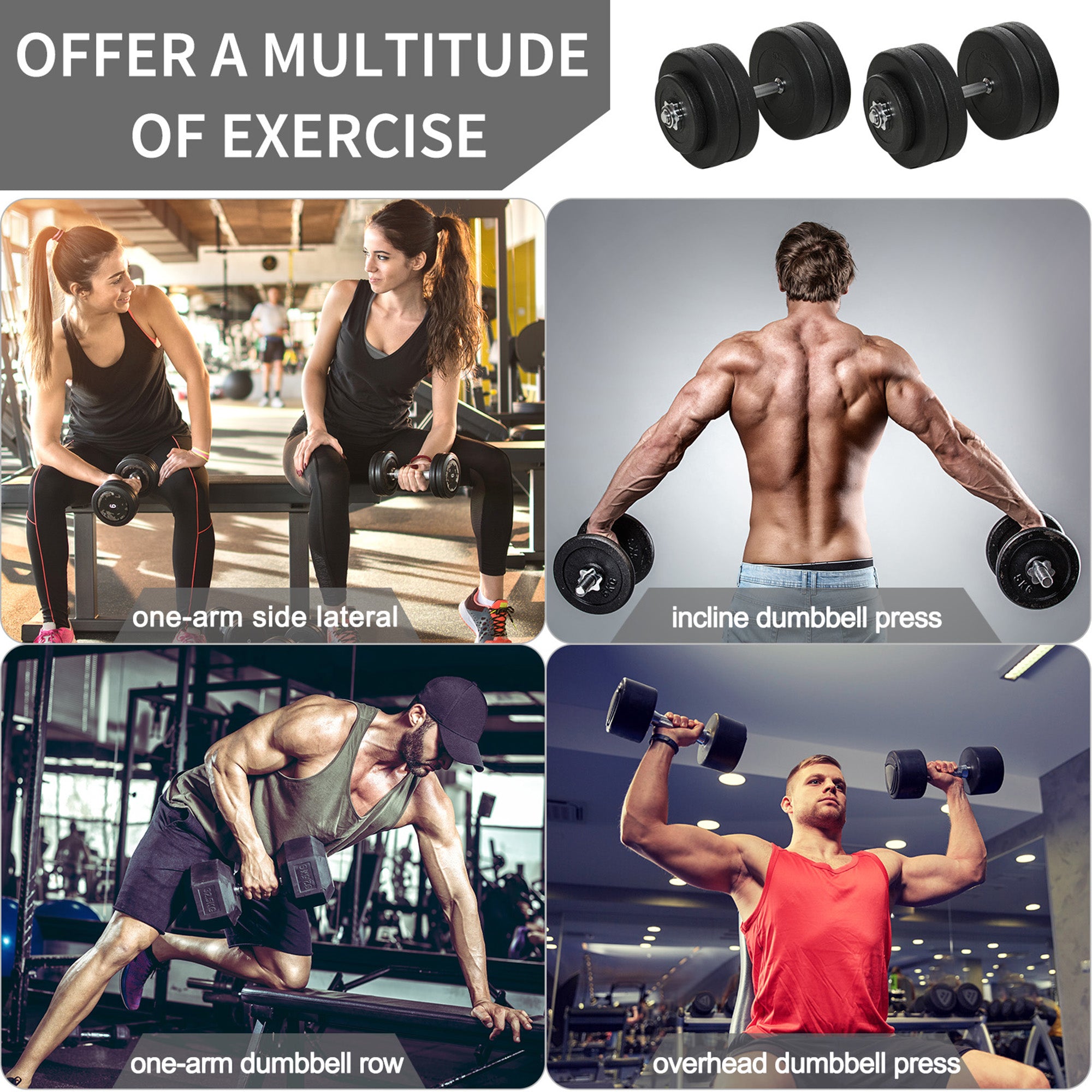 Adjustable 2 x 55lbs Weight Dumbbell Set for Weight Fitness Training Exercise Fitness Home Gym Equipment, Black (Pair) Dumbbells & Barbells at Gallery Canada