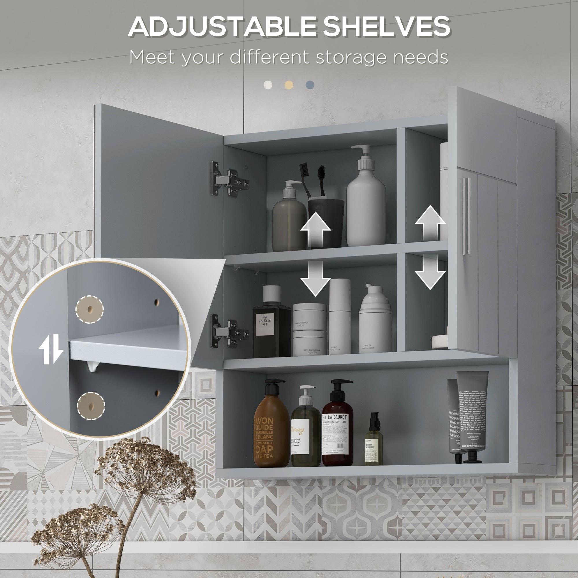 Bathroom Mirror Cabinet, Wall Mounted Medicine Cabinet with Double Doors and Adjustable Shelf, Grey Mirror Medicine Cabinets at Gallery Canada