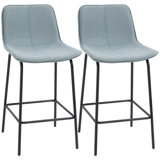 Bar Stools Set of 2, Upholstered Counter Height Bar Chairs, 26" (66 cm) Kitchen Stools with Steel Legs for Dining Area, Kitchen Aisle, Light Grey - Gallery Canada