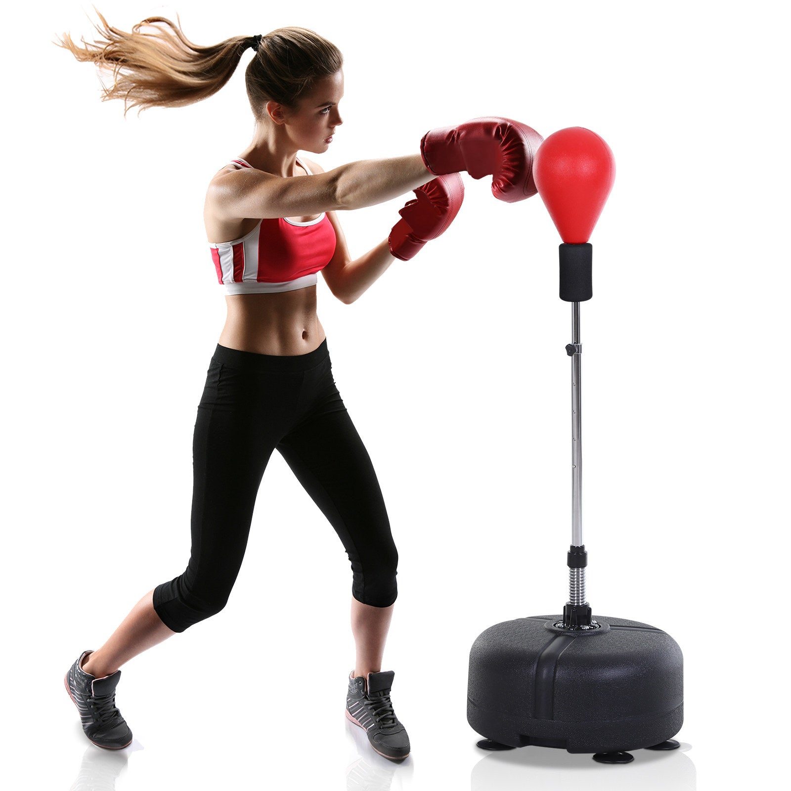 Adjustable Height Free Standing Boxing Bag Set with 6 Suction Cups and Boxing Gloves, for Exercise Training Strength Training Equipment Red and Black at Gallery Canada