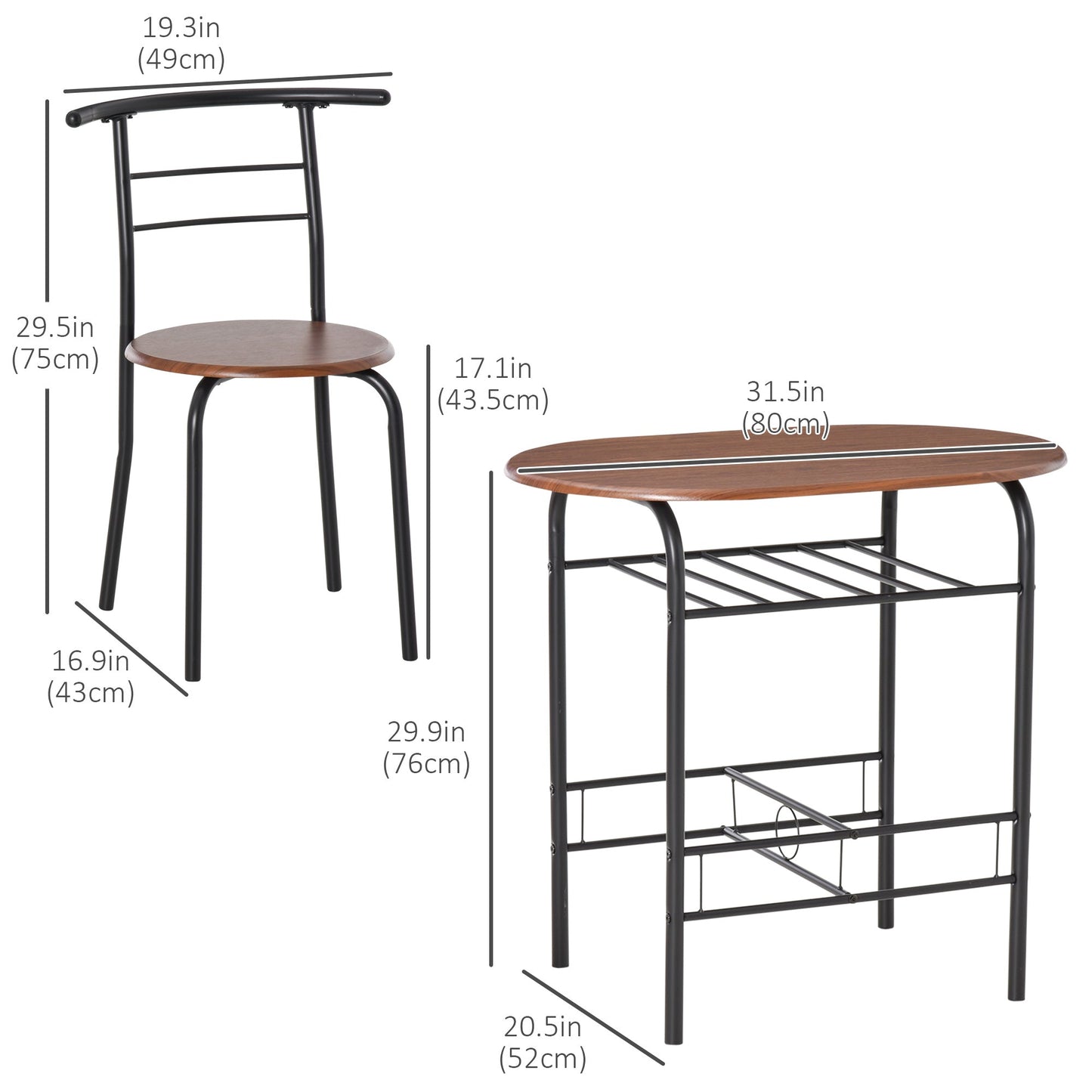 Dining Table Set of 3, Oval Kitchen Table and Chairs with Storage Shelf for Small Space, Dining Room, Natural Bar Sets   at Gallery Canada