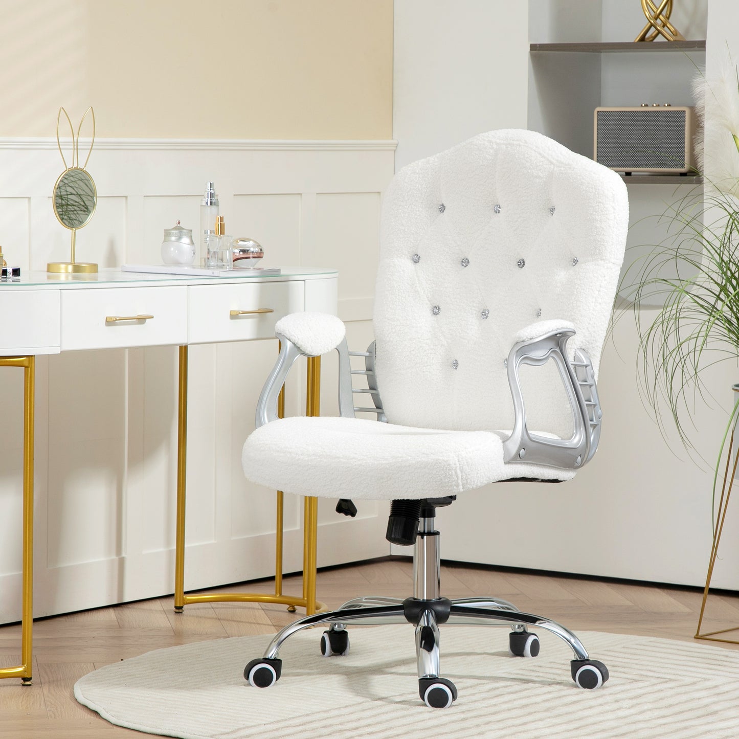 Velvet Computer Chair, Button Tufted Desk Chair with Swivel Wheels, Adjustable Height White Executive & Manager Chairs   at Gallery Canada