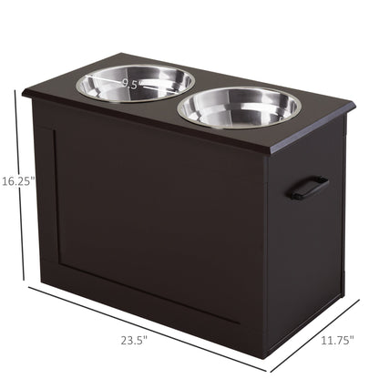 Elevated Dog Bowls with Storage for Large Dogs, 2 Stainless Steel Bowls, Brown Dog Bowls   at Gallery Canada